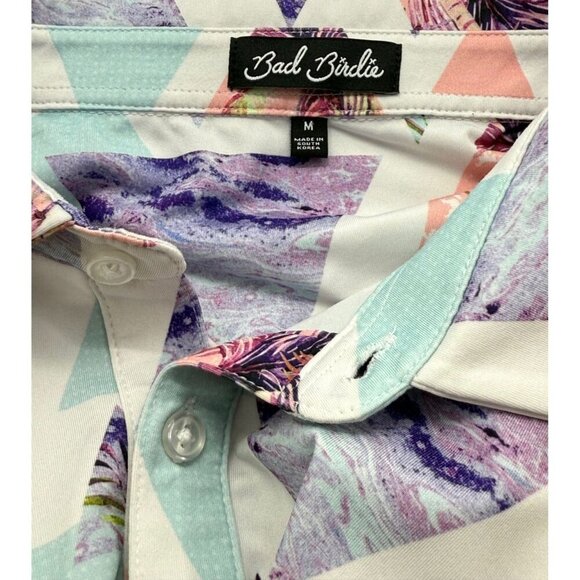 Bad Birdie Cali Polo Shirt Golf Men's Size M Multicolor Geometric Palm Tropical - Picture 5 of 7